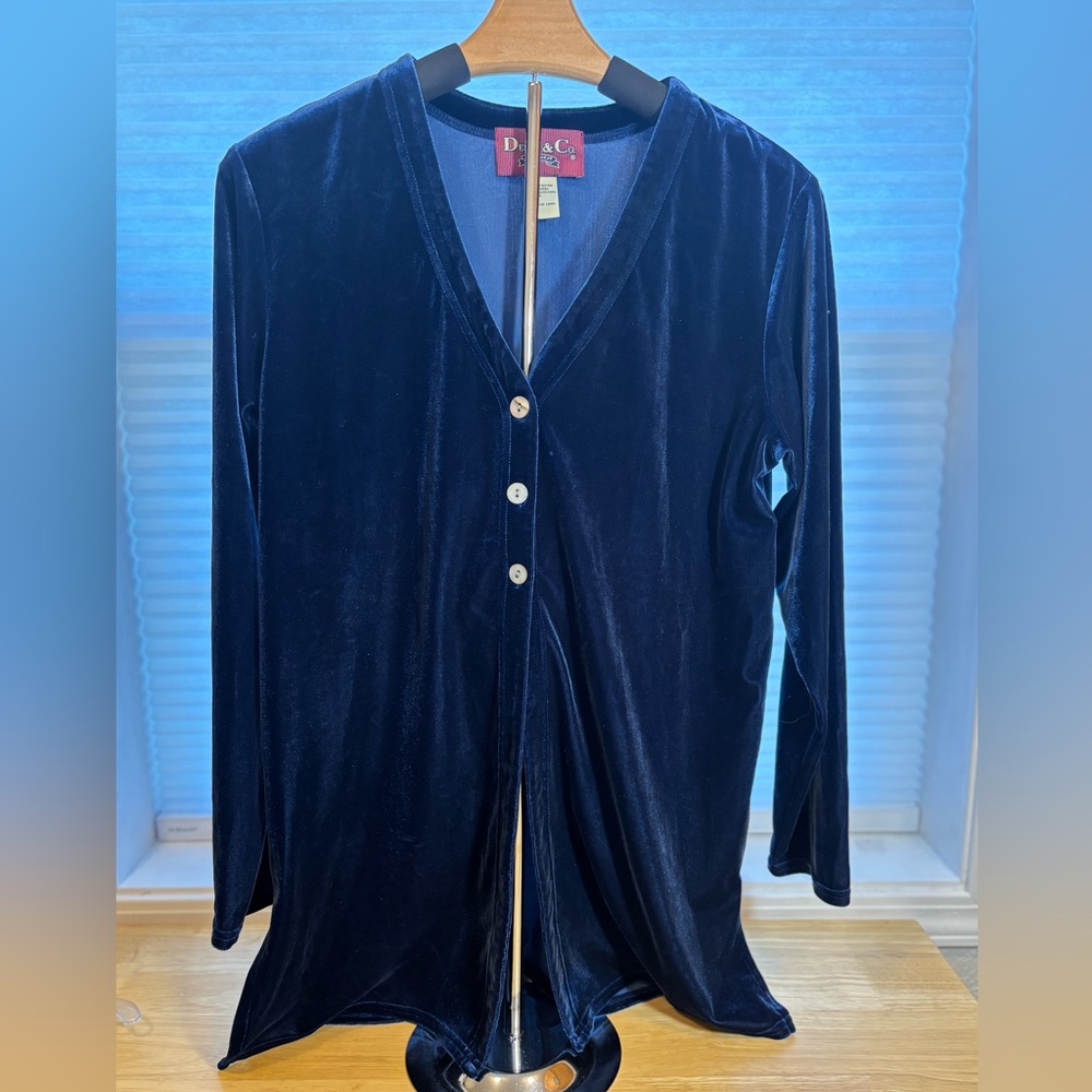 Holiday Ready Denim‎ & Co. Navy Stretch Velvet Top - Small